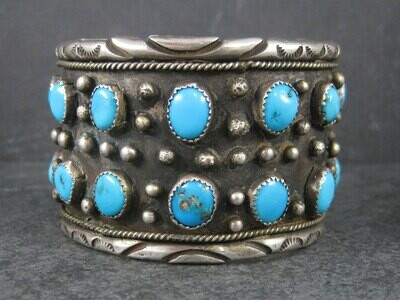Wide Vintage Turquoise Cuff Bracelet 6.5 Inches Dead Pawn