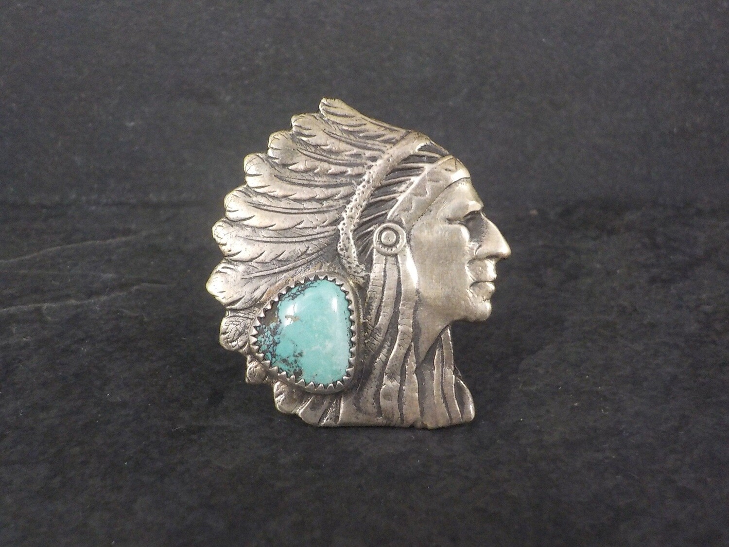 Huge Navajo Turquoise Chieftain Indian Head Ring Size 7.5