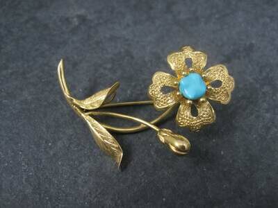 Vintage 14K Turquoise Flower Brooch