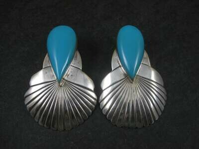 Large Vintage Navajo Turquoise Statement Earrings