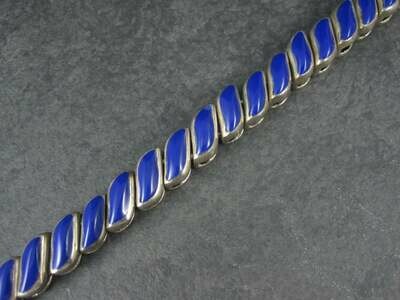 Heavy Vintage 950 Sterling Blue Glass Bracelet 8.25 Inches