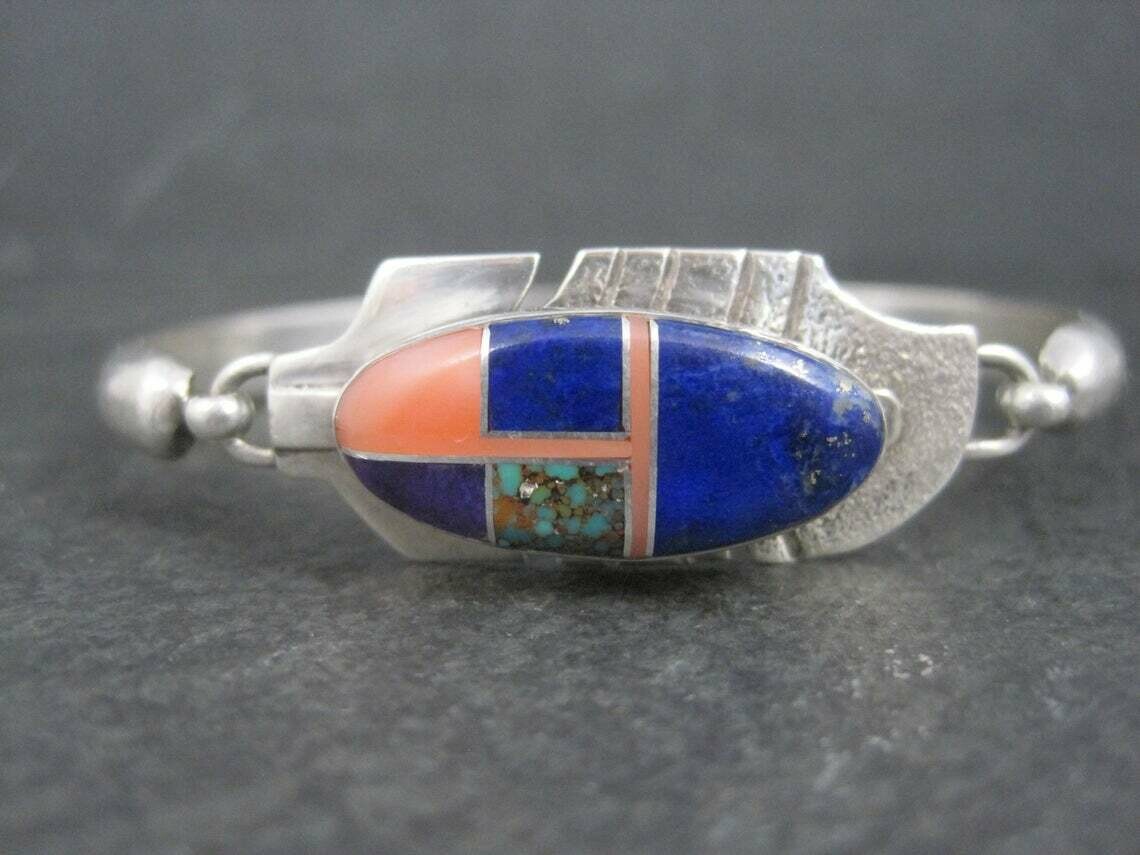 Estate Navajo Inlaid Feather Bracelet 7 Inches G Howe