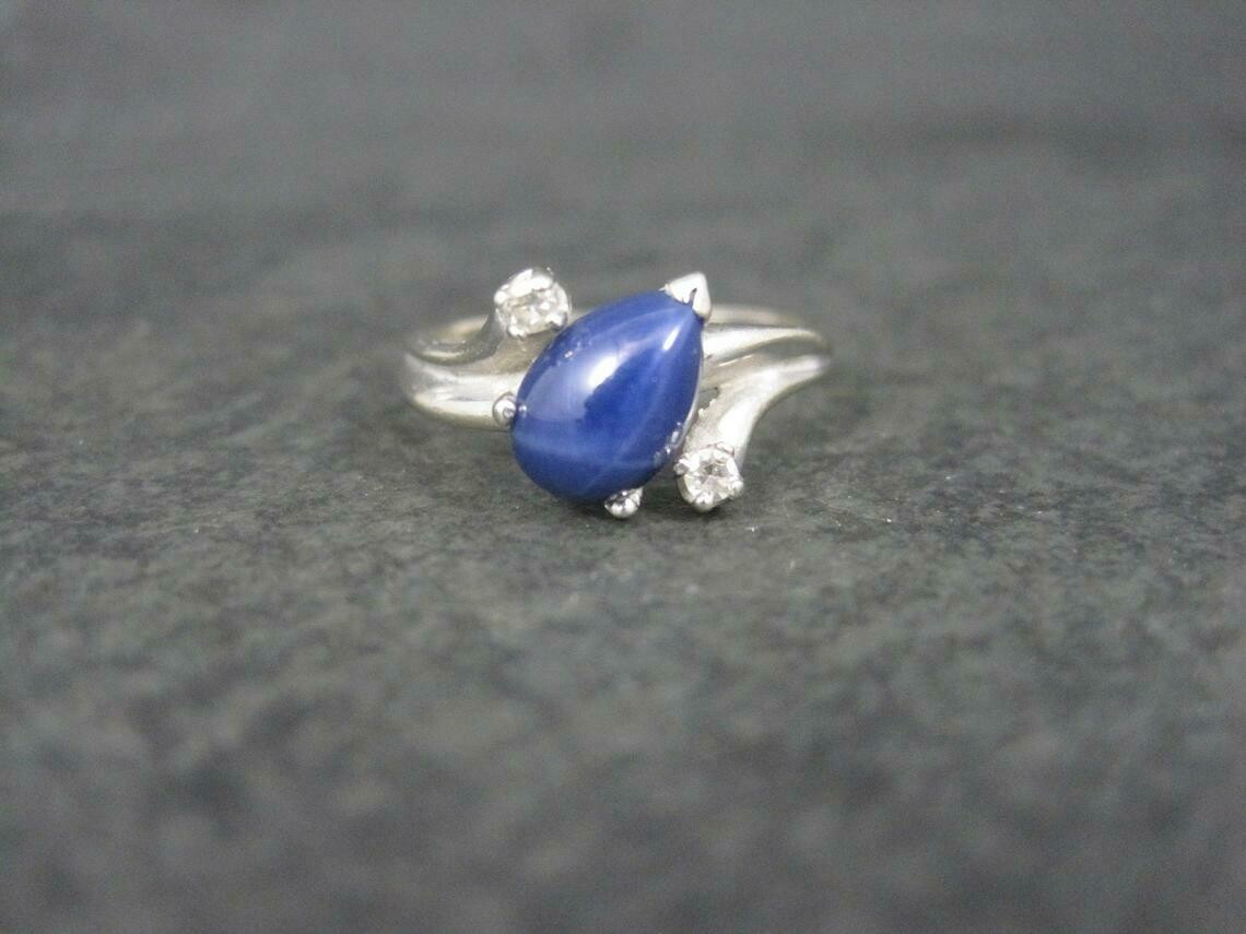 Vintage 14K Star Sapphire Diamond Ring Size 6.5