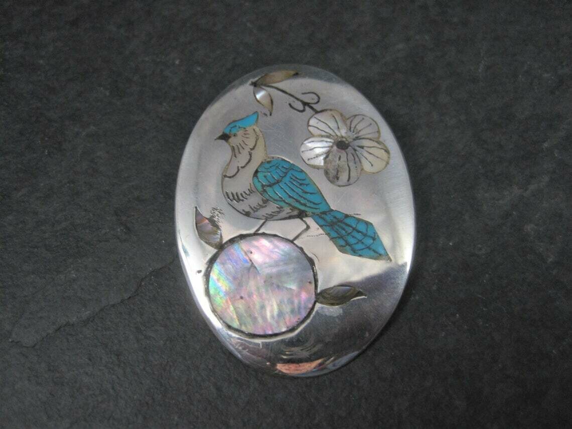 Large Native American Blue Jay Inlay Pendant Brooch Larry Watchman