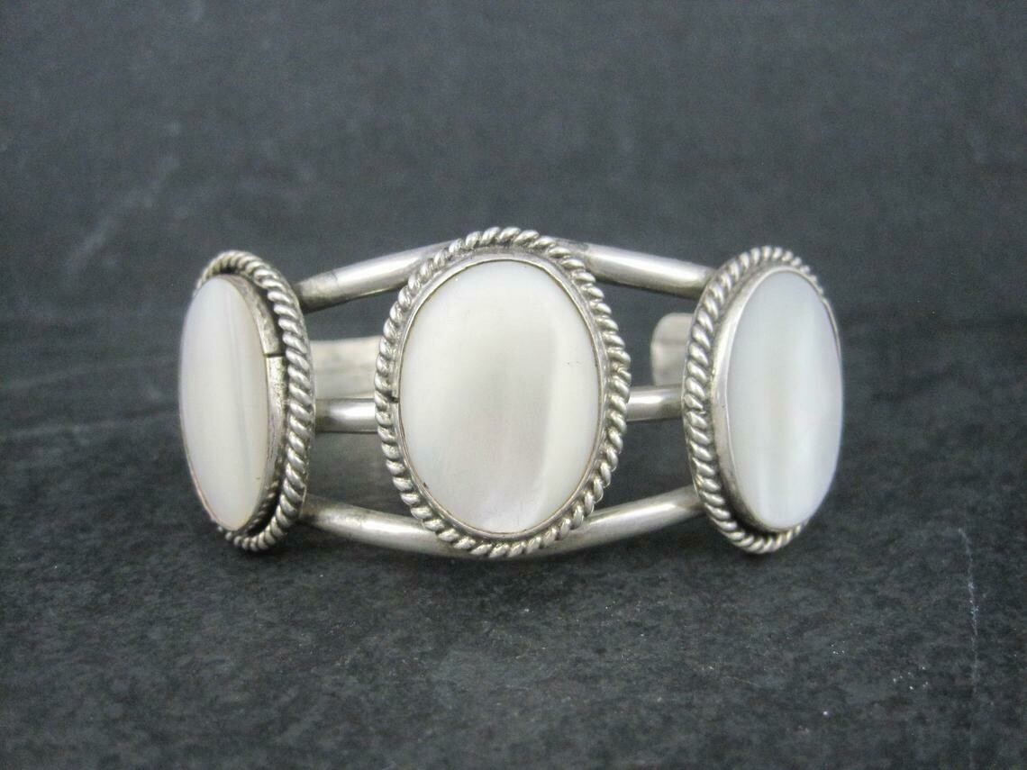 Southwestern Sterling Mother of Pearl Cuff Bracelet 6 Inches