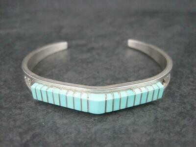 Southwestern Raised Turquoise Inlay Cuff Bracelet Sterling 6 Inches