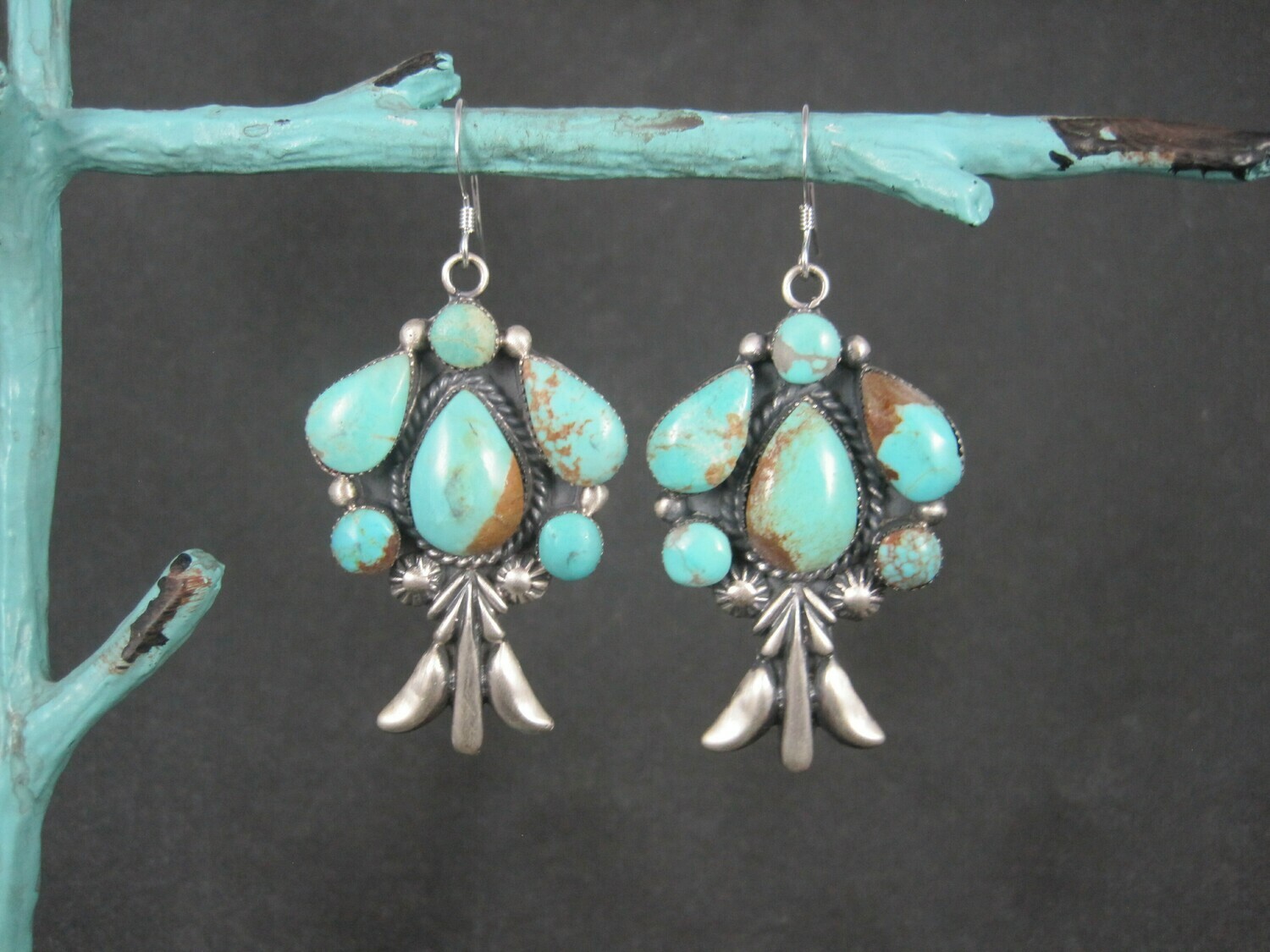 Large Navajo Sterling Turquoise Earrings