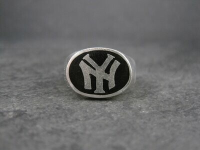 Vintage Sterling Onyx New York Yankees Ring Size 9