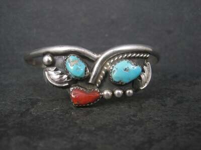 Vintage Southwestern Sterling Turquoise Coral Cuff Bracelet 6.25 Inches
