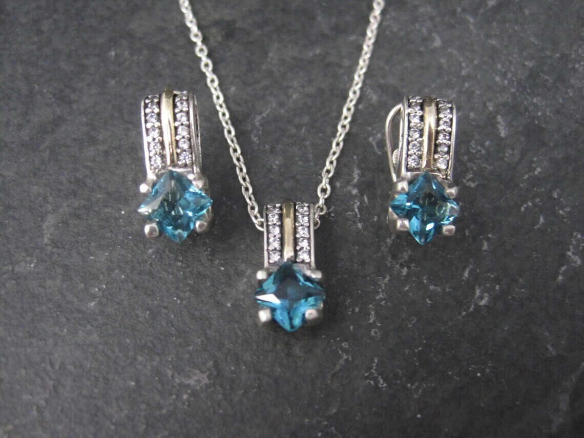 Sterling 14K London Blue Topaz Pendant French Back Earrings Jewelry Set