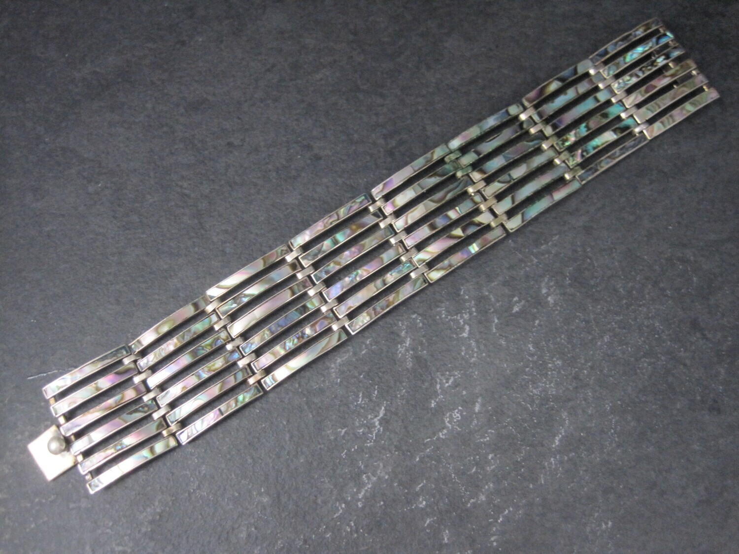 Vintage Mexican Sterling Abalone Panel Bracelet 7 Inches
