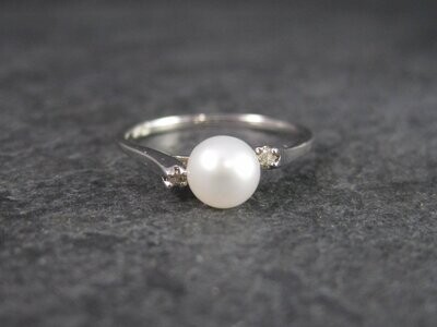 Vintage 14K White Gold Pearl Diamond Ring Size 7.25 Richard Trujillo