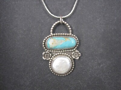 Artisan Sterling Turquoise Coin Pearl Pendant