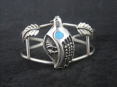 Southwestern Sterling Turquoise Quail Cuff Bracelet 6 Inches