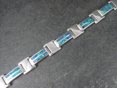 Estate Sterling Opal Inlay Bracelet 7.75 Inches