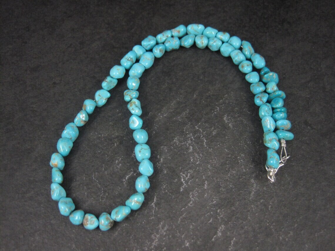 Estate Southwestern Sterling Turquoise Nugget Necklace 17.5 Inches