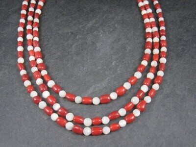 Estate Coral Mother of Pearl 3 Strand Necklace Desert Rose Trading