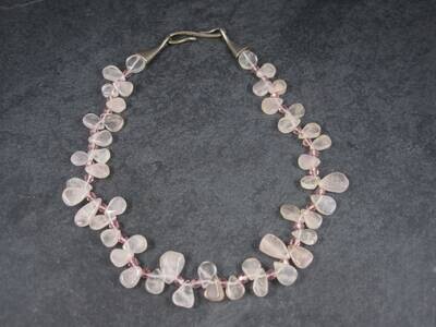 Vintage Sterling Rose Quartz Choker Necklace Carolee 15 Inches