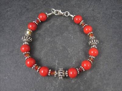 Red Glass Swarovski Crystal Bead Bracelet 7.5 Inches