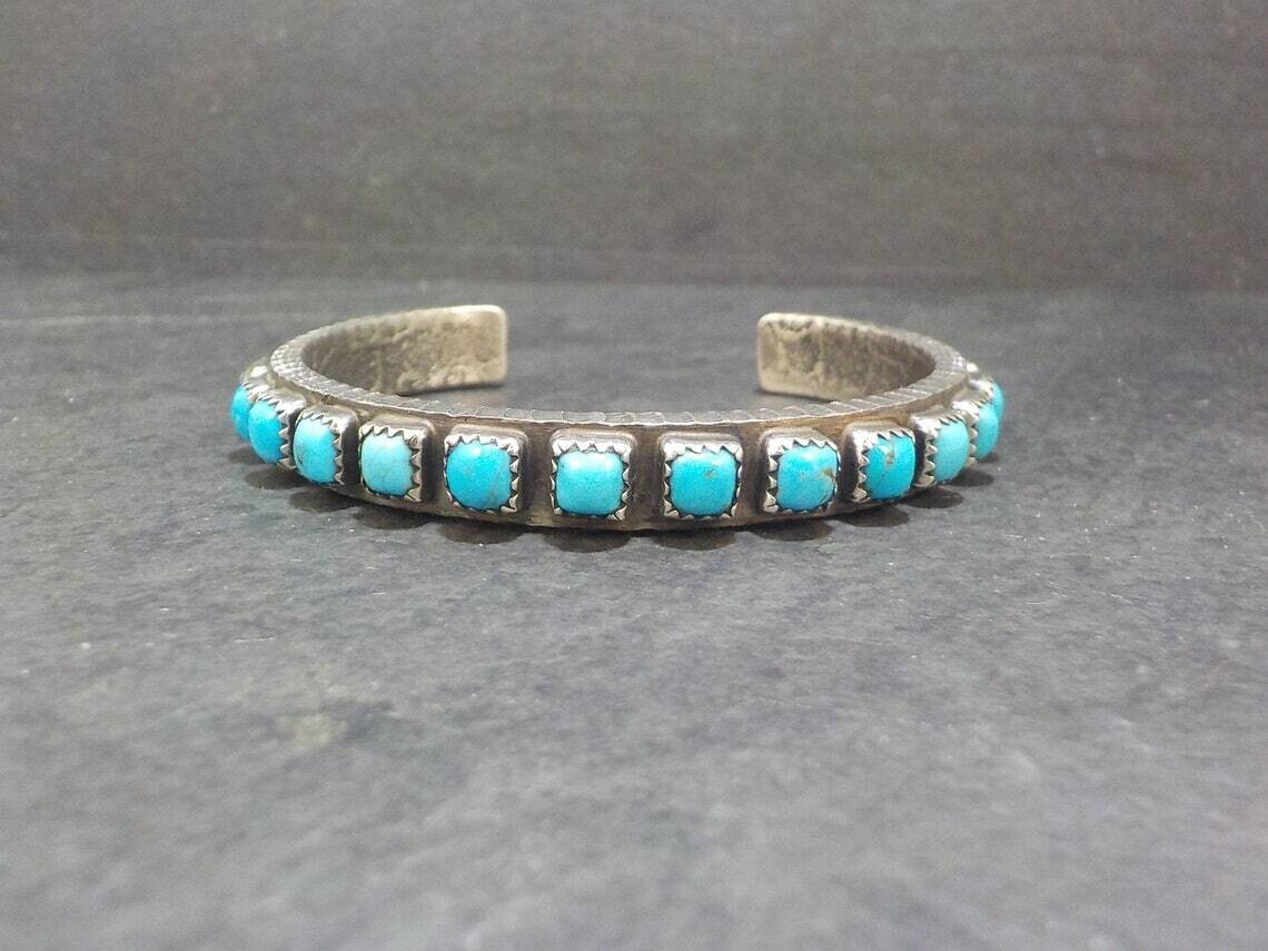 Heavy Native Sterling Turquoise Tufa Cast Cuff Bracelet 6.25 Inches