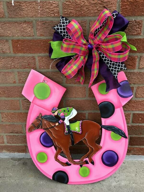 Derby Horseshoe w/ Horse &amp; Jockey Door Hanger