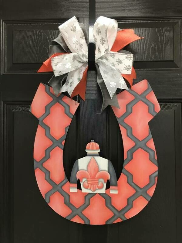 Derby Horseshoe w/ Jockey Silk Door Hanger