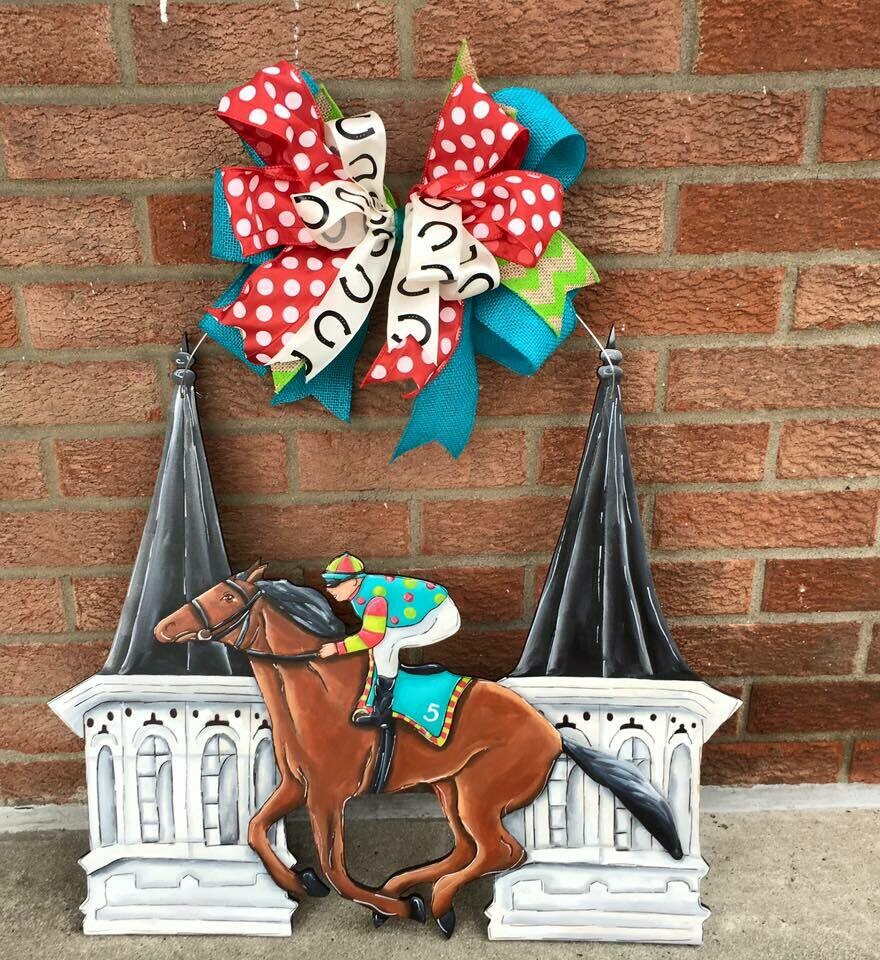Derby Twin Spires W/Jockey And Horse Door Hanger 