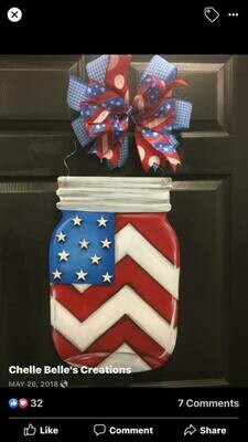 4th of July Patriotic Mason Jar Door Hanger