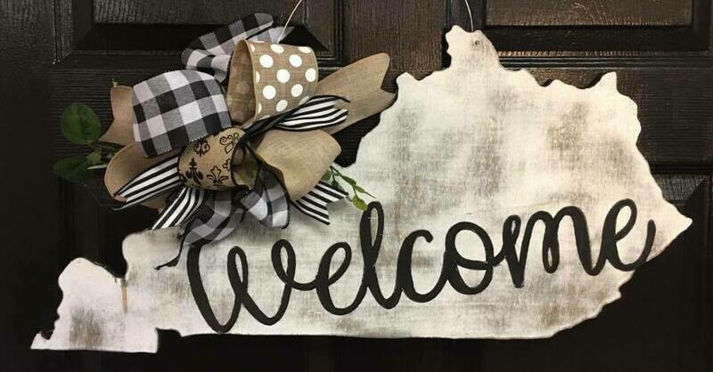 Distressed KY State &quot;welcome&quot; Door Hanger