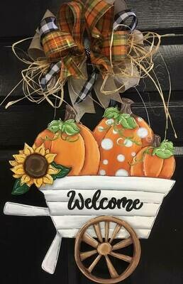 Fall Wheel barrow w/ 3 pumpkin Door Hanger