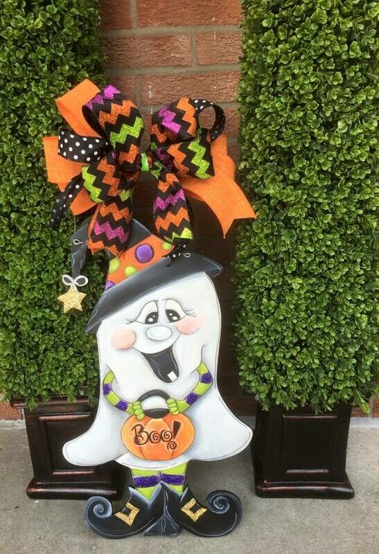 Halloween Ghost w/ Witch Hat Door Hanger