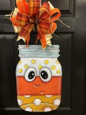 Halloween Candy Corn Mason Jar Door Hanger