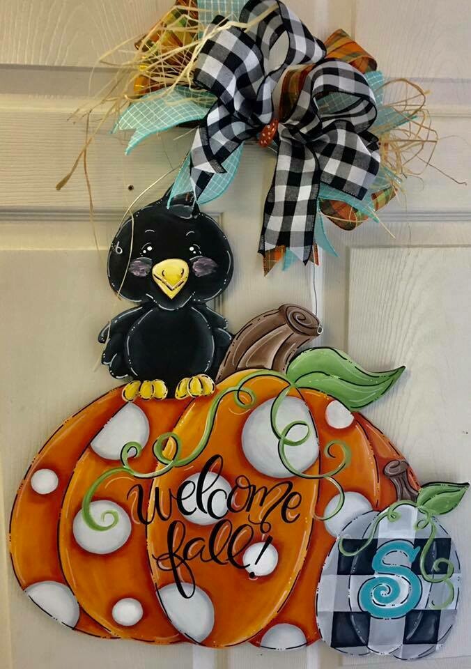 DIY Double Pumpkin with black Crow Door Hanger