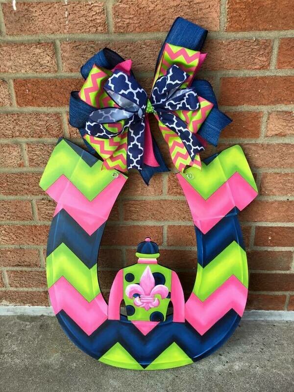 DIY Horse Shoe with Jockey Silk Door Hanger