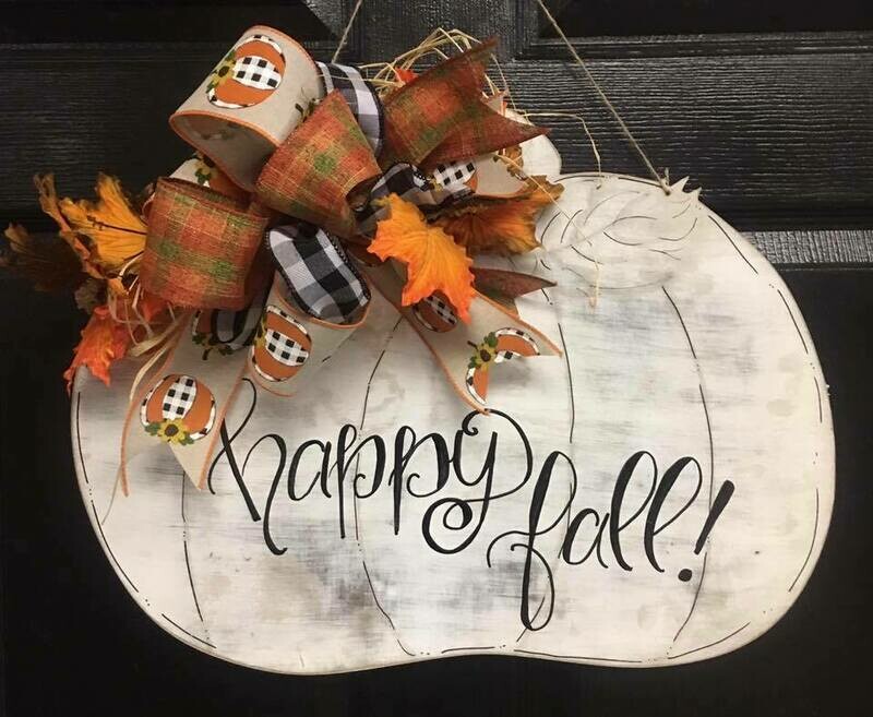 Fall White washed Pumpkin Door Hanger