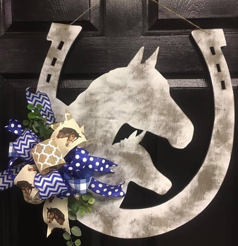Derby Mare &amp; Foal Horseshoe Distressed Door hanger