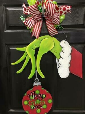 Grinch-"merry grinchmas" holding ornament doorhanger