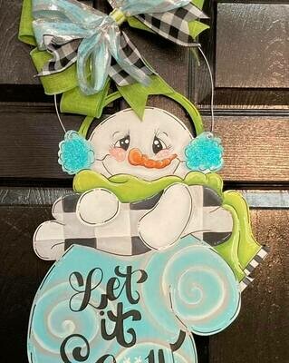 Winter Snowman W/Ear Muffs Door Hanger