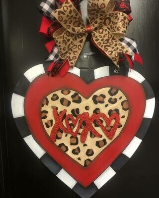 Valentine’s Cheetah Print Heart "XOXO" Door Hanger