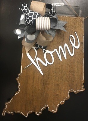 Distressed IN State "Home" Door Hanger