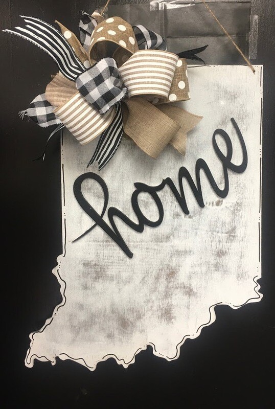 Distressed IN State &quot;Home&quot; Door Hanger