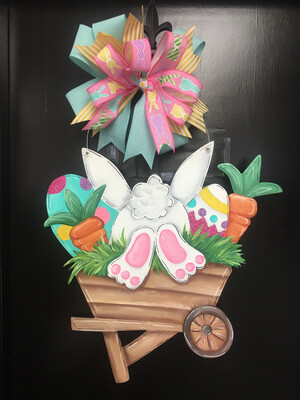 Easter Bunny In Wheelbarrow Door Hanger
