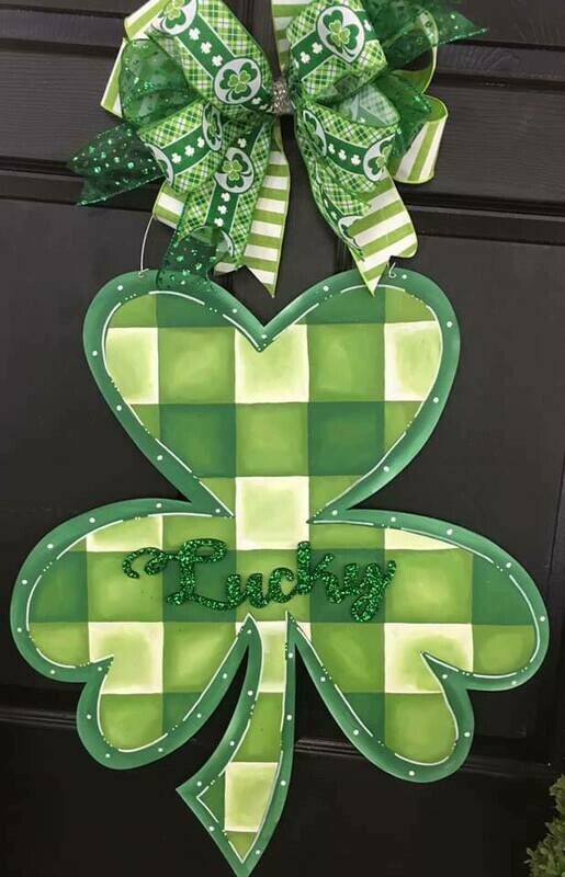 St Pat’s Shamrock W/Buffalo Print Door Hanger