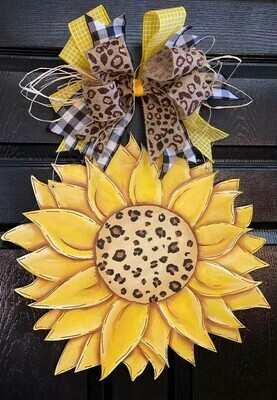 Fall Cheetah Print Sunflower Door Hanger