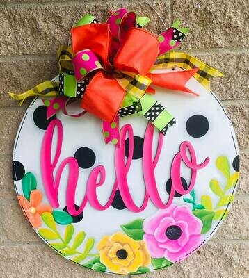 Everyday Hello Circle Polka Dots w/ Flowers Door Hanger