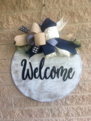 Distressed Welcome Greeting Circle Door Hanger