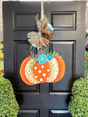 Fall Pumpkin w/ cheetah Print Door Hanger