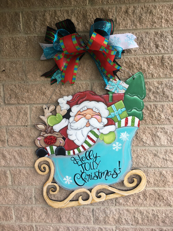 Christmas Santa And Reindeer In Sleigh Door Hanger