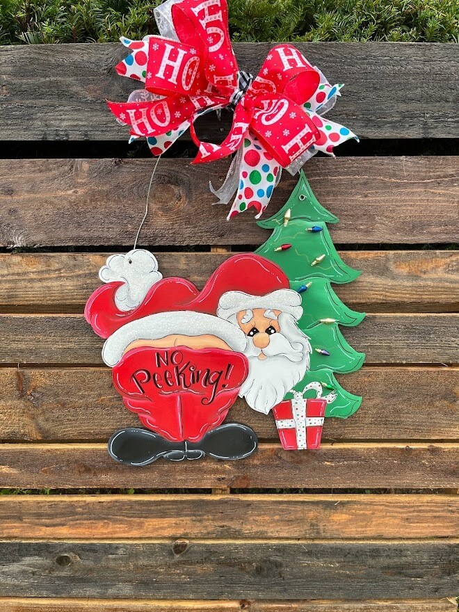 Christmas “No Peeking" Santa Door Hanger