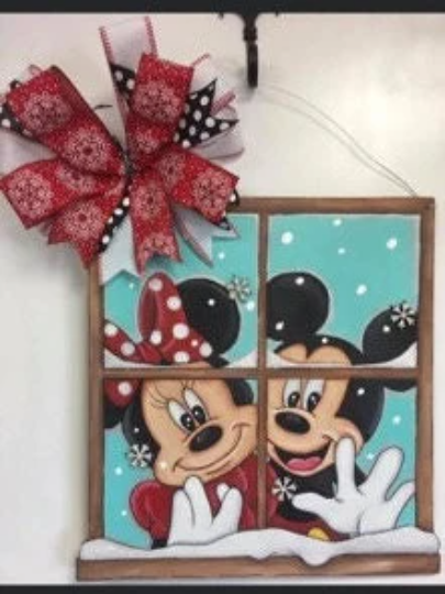 Christmas Minnie &amp; Mickey Mouse Window Door Hanger 